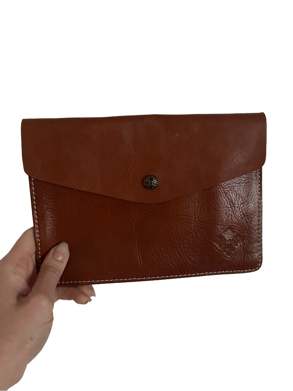 Patricia Nash Chestnut Brown Leather Envelope Clutch with Snap
